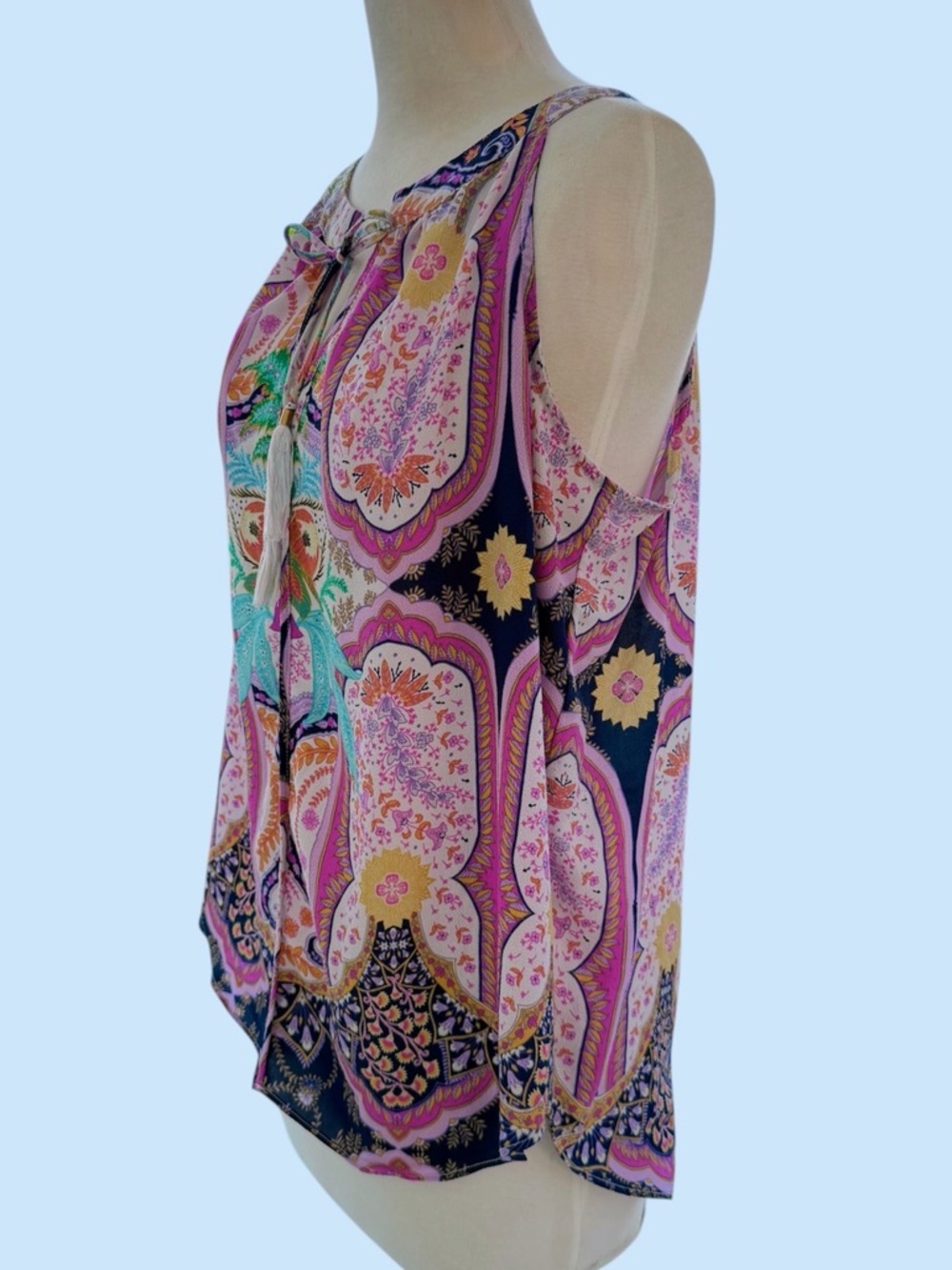 Rose + Olive Multi-Color Paisley Floral Print Sleeveless Blouse Women’s XL or L - Picture 4 of 8
